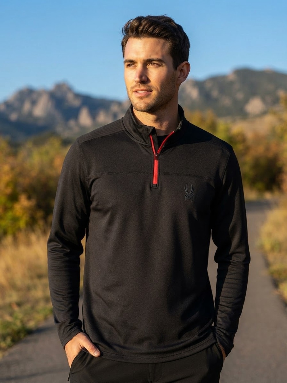 Spyder Active Men's Black 1/4 Zip Long Sleeve Pullover Jacket/Top Size Large